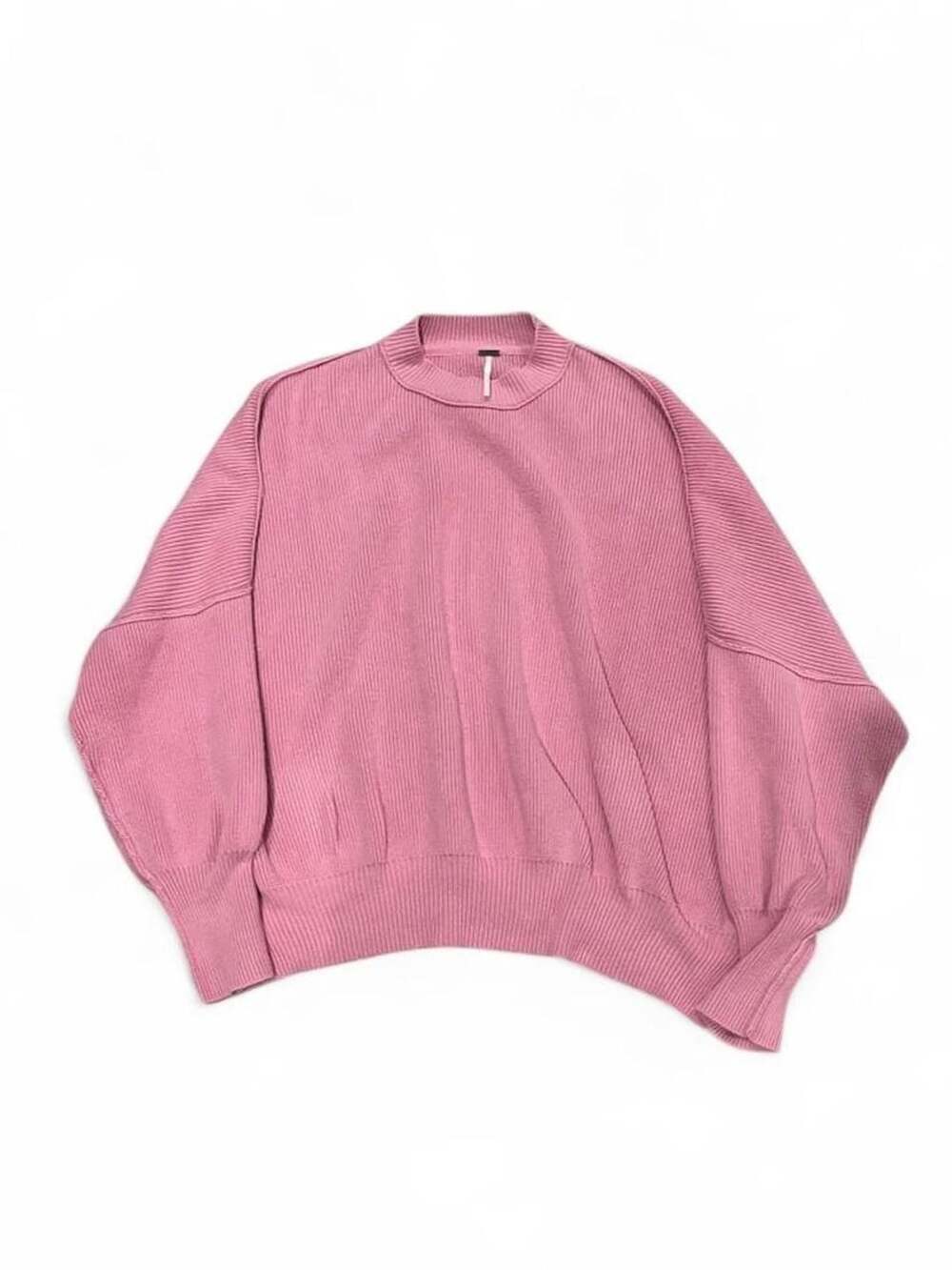 Free People Oversized Ribbed Mock Neck Knit Sweater Pink